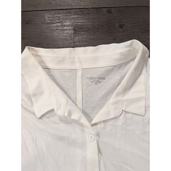 Eileen Fisher Washed Organic Cotton Poplin 3xl Classic Collar Short Shirt White - Picture 1 of 4